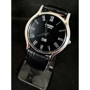 ⭐ Seiko Super Slim Men's Vintage Leather Wrist Watch RARE